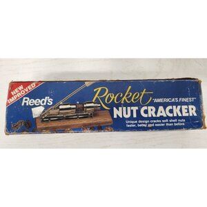 VTG Reeds Rocket Nut Cracker America's Finest Nut Cracker Wood Base Brown Handle
